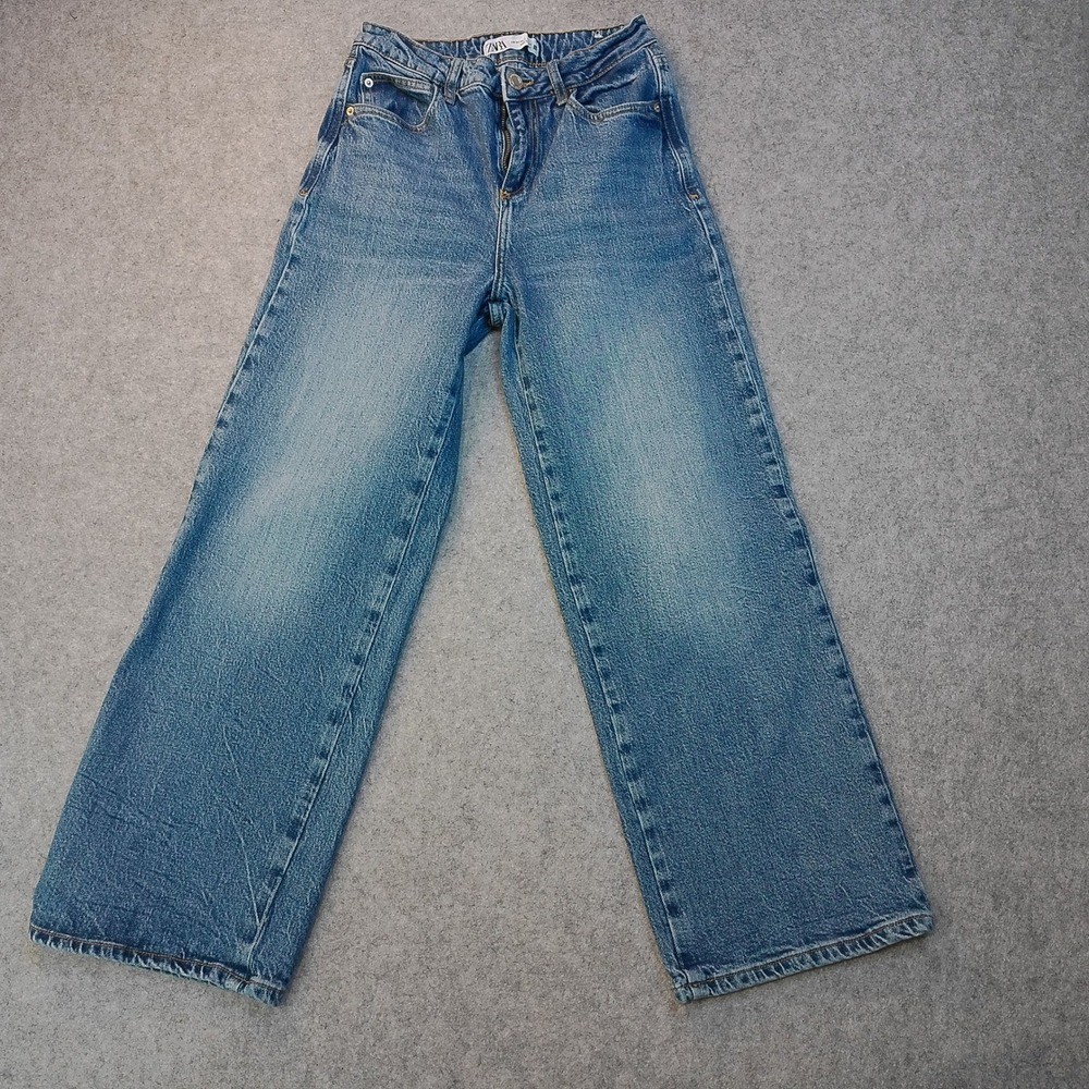 Zara Womens Wide Leg High Waist Jeans Blue Denim Size 2 EUR 34